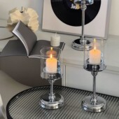 玻璃杯型蜡烛烛台底座托盘新中式 饰品 浪漫餐桌摆件客厅酒店轻奢装