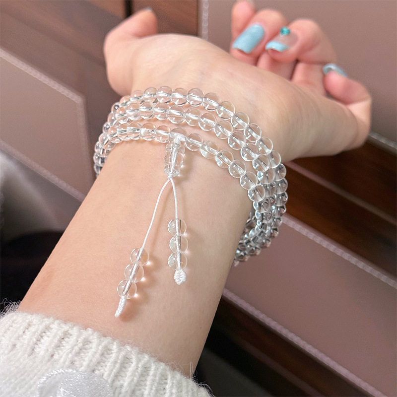 小红书爆款简约清透7a级108颗白水晶念珠手持长款叠戴串珠手饰女