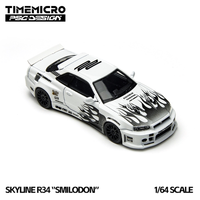 TimeMicro×PSC车舍 1:64  尼桑R34齿虎黑白合金车模摆件壹号站台