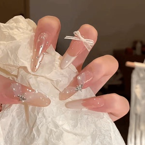 林先生纯手工穿戴甲丝绸飘带蝴蝶月光显白可爱ins纯欲美甲可拆卸