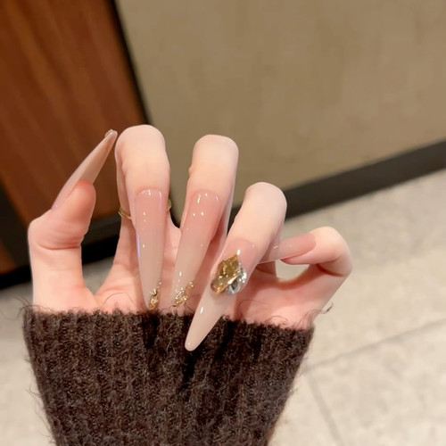 香槟裸色堆钻极简风假指甲