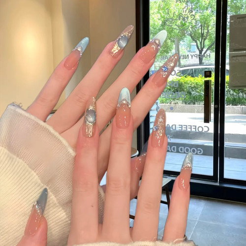 林先生高端手工穿戴甲春夏人鱼姬蓝魔镜重工绝美高级拍婚纱照美甲