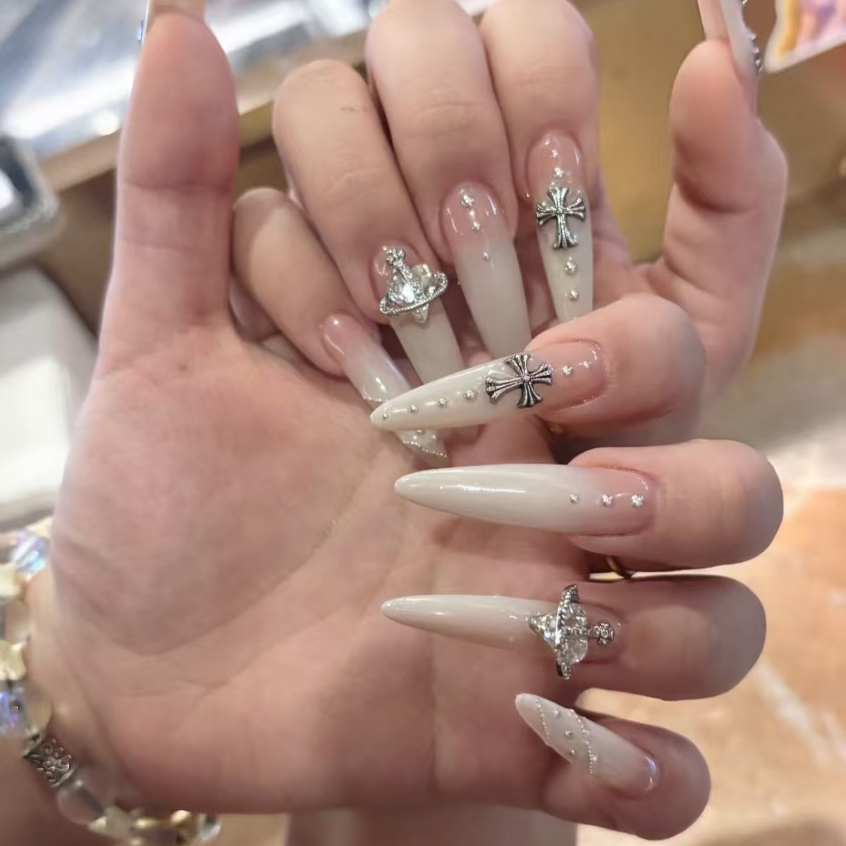 克罗心十字架歪心成品美甲