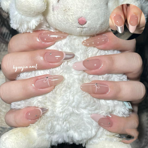 林先生穿戴甲粉色蝴蝶法式波点美甲显白假指甲miumiu风纯手工美甲