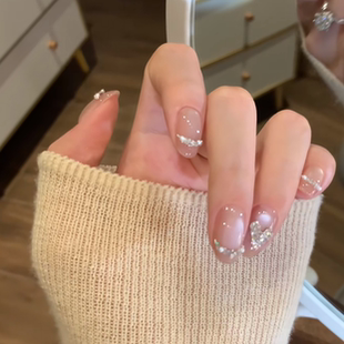 林先生手工穿戴甲春夏短款奶茶猫眼锆石堆钻高级感显白可拆卸美甲