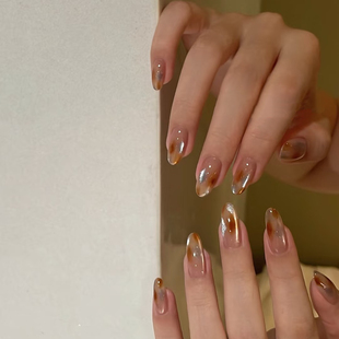 高级感秋冬显白焦糖猫眼琥珀晕染成品假指甲 林先生穿戴甲2025新款