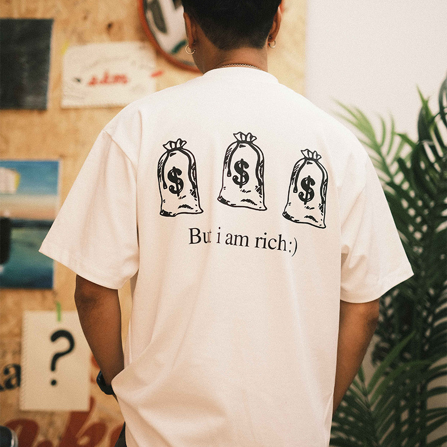 AKAMA 320克重磅纯棉双纱小领口美式印花短袖T恤