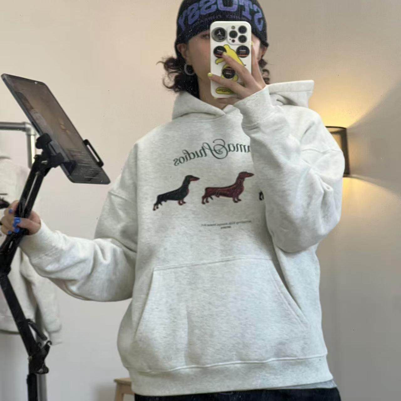 美式复古半开领加绒卫衣