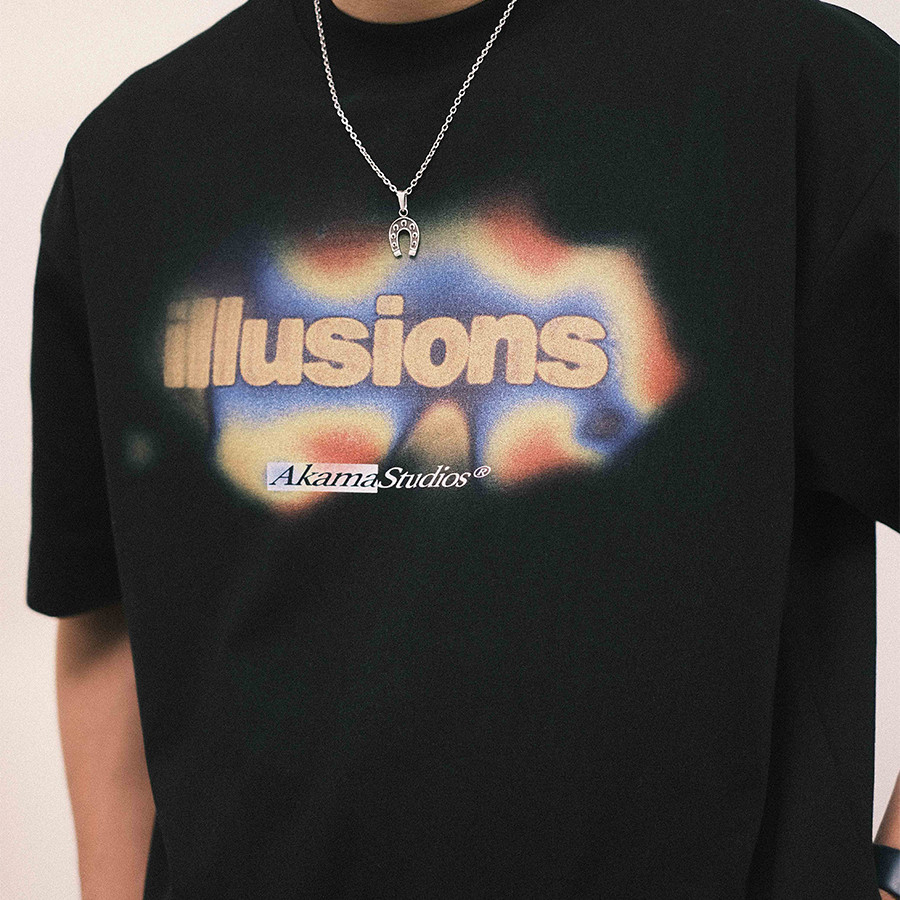 AKAMA 凉感防嗮速干索罗娜面料260克小领口美式印花短袖T恤