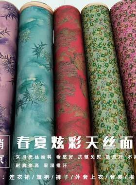 夏南韩数码纯棉天丝棉呼吸棉布料弹力针织垂感连衣裙服装旗袍面料