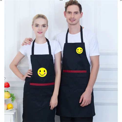 Висящий шею чистый черный фартук, мужской и женский отель, домашняя кухня шеф -повар официант, вышитая улыбка, настройка Aquarius настройка