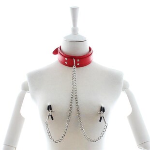 Leather Collar with Nipple Clips for Couple BDSM Bondage Br