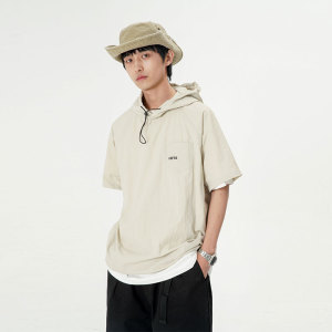 FORN3 2025夏季新款男士纯色连帽T恤外套日潮休闲cityboy套头短袖图片