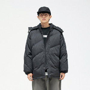 南夏乔装冬款加厚棉服男休闲外套日系潮流简约黑色可脱卸连帽棉衣图片