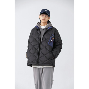 南夏乔装2025冬季新款洐线菱形格立领羽绒服日潮多口袋保暖羽绒袄图片