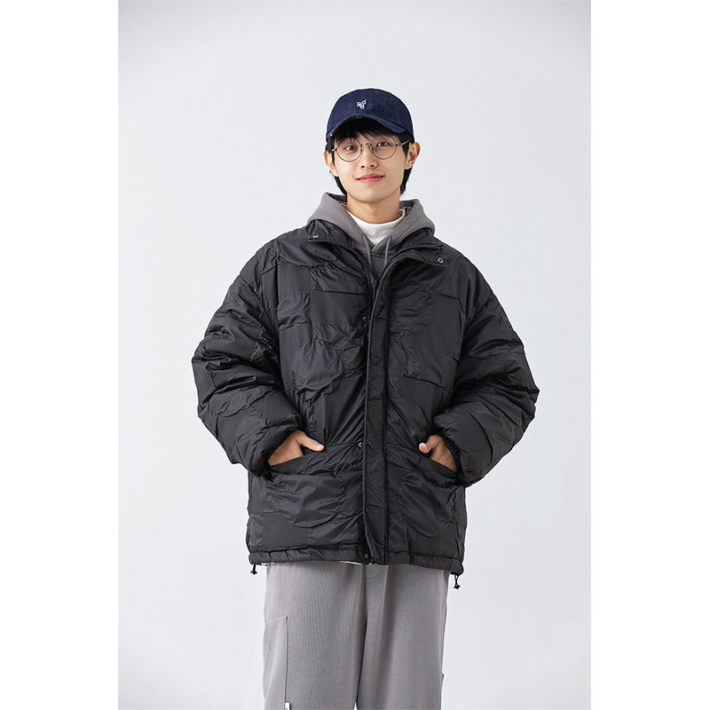 南夏乔装2025冬新款褶皱面料立领羽绒服日系复古宽松保暖羽绒袄男,男装羽绒服,电商S006（B521）