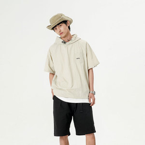 FORN3 2025夏季新款男士纯色连帽T恤外套日潮休闲cityboy套头短袖图片