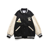 寻自FORN3美式潮流棒球服外套春季新款加厚PU皮拼接毛呢夹克男，男装夹克，电商S006（B521）