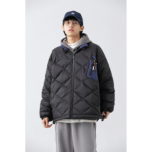 南夏乔装2025冬季新款洐线菱形格立领羽绒服日潮多口袋保暖羽绒袄图片