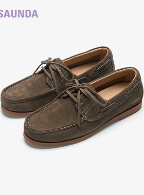 莱尔斯丹2025秋季新款休闲圆头系带真皮舒适豆豆乐福男鞋6MM75701