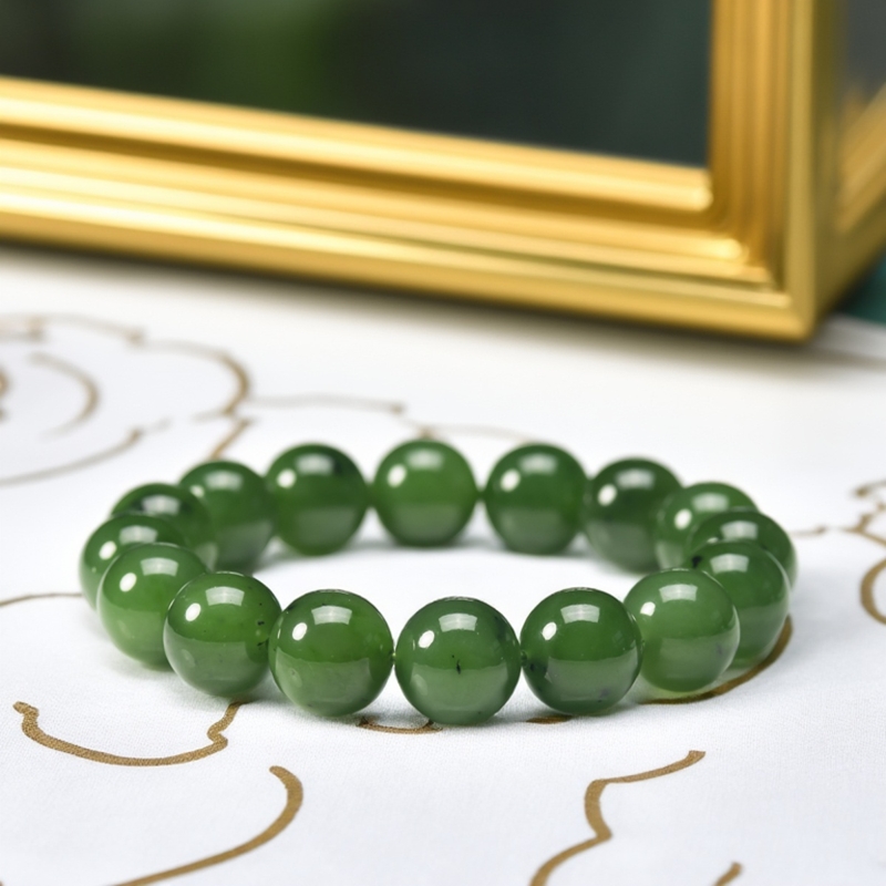 翠佛堂菠菜绿碧玉手串天然和田玉碧玉手链   11.5mm