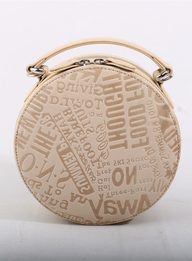 字母纹手提小圆包时尚潮流通勤百搭高级感单肩斜挎羊皮女包B086