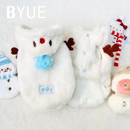 BYUE宝悦「冬日小雪人」毛绒宠物衣服猫秋冬保暖外套狗狗加绒棉衣
