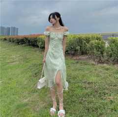 Real price real shot Wizard of Oz bubble sleeve Sling Shoulder design Chiffon Floral Dress