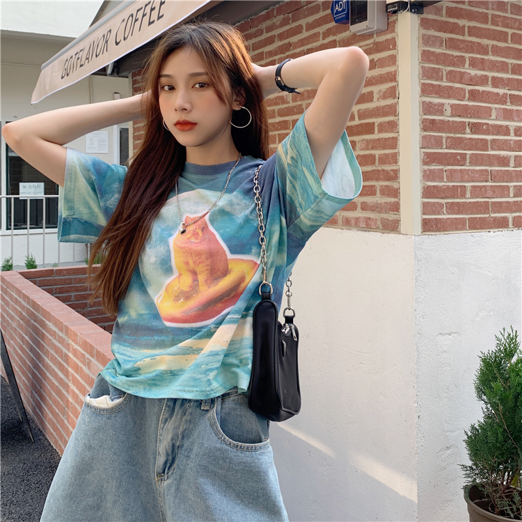Real price real shooting Summer Short Set dye Kitty Guima girl short sleeve T-shirt women's versatile sweet cool