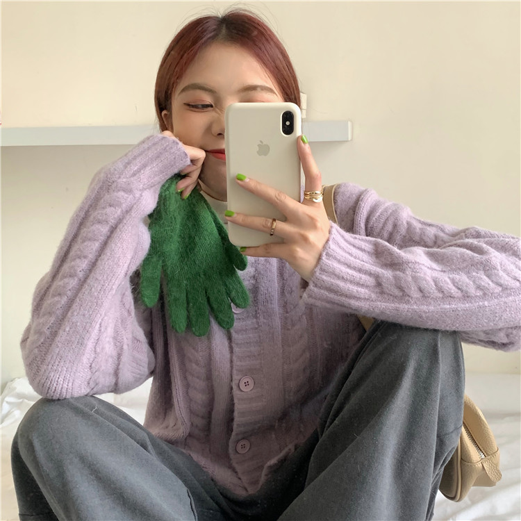 Real price soft waxy twist sweater cardigan T-neck warm knitted coat + Lace bottoming shirt