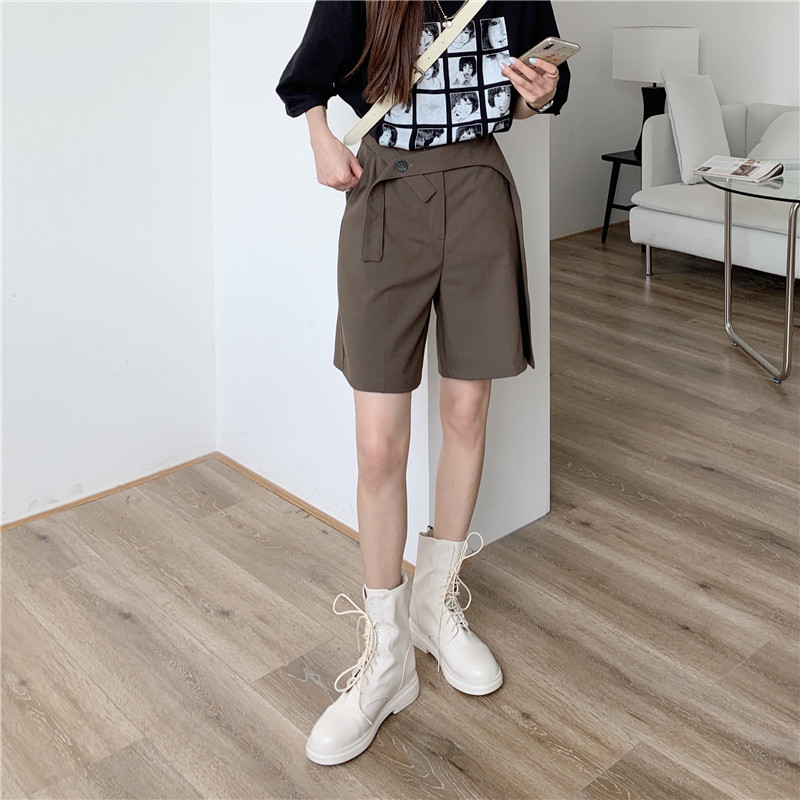 Real shot price small high waist casual loose straight suit pants thin shorts