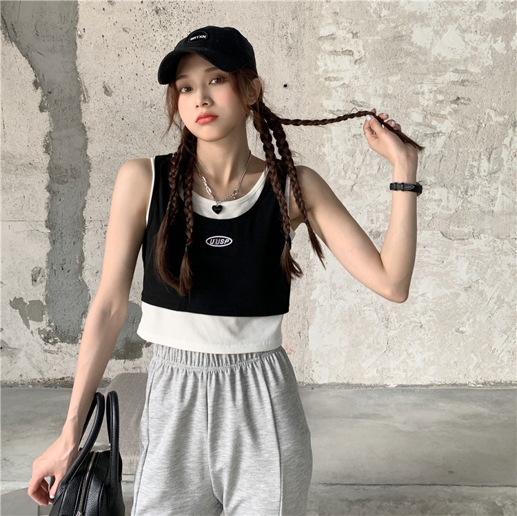 Real price real shot spring and summer new design feeling short style sports wind vacation two bottoms inside and outside vest