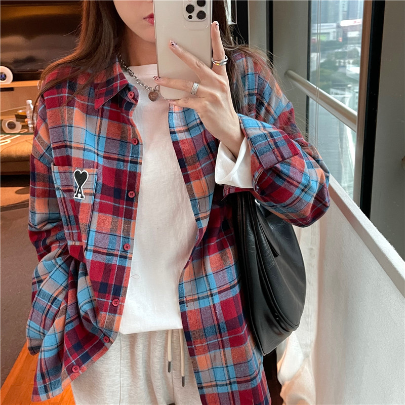 Real Price vintage Plaid Fleece long sleeve Lapel shirt