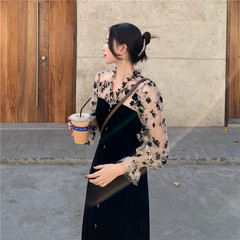 Real price 2021 new year velvet French dress Embroidered Black Skirt