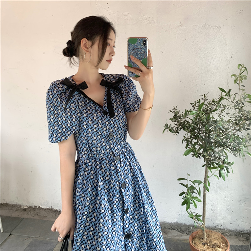 Real price French first love sweet design niche bubble sleeve dress