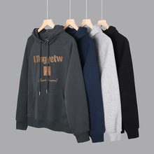 美式复古碳素磨毛加绒连帽卫衣男潮牌宽松套头衫字母刺绣休闲