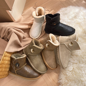 2025新款 加厚绒保暖短筒防滑棉鞋 皮面防水雪地靴女周冬雨同款 冬季