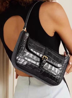2025新款真皮包包鳄鱼纹斜挎包小众腋下包法棍单肩包百搭女包手提