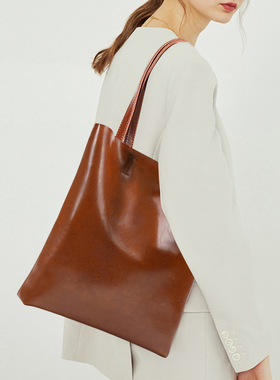 2024春夏新款牛皮女包时尚女士真皮包简约托特包大容量手提购物袋