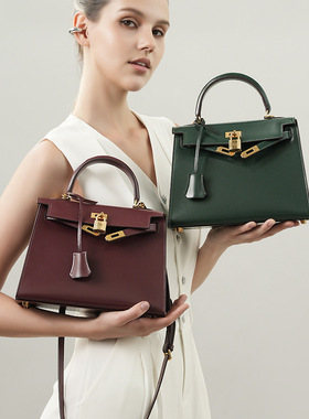 凯莉包二代box纹mini新款感真皮手提包包大容量质感斜挎包女