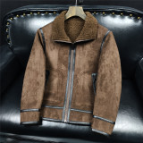 N66P235两面穿冬季皮毛一体休闲保暖外套麂皮绒颗粒绒双面穿，男装皮衣，电商D207