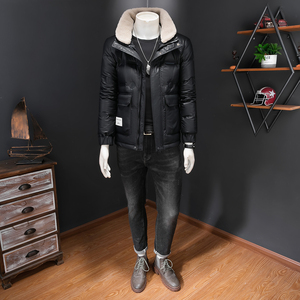 D8710 P215 皮衣羽绒服男羊羔毛领羽绒外套羽绒衣图片