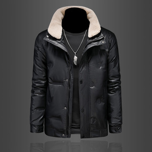 D9666 P215 皮衣羽绒服男羊羔毛领羽绒外套羽绒衣,男装羽绒服,电商D207