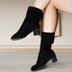 兰心含章走秀中筒靴一脚蹬中高筒训练鞋 艺考生考试鞋 五公分女靴黑