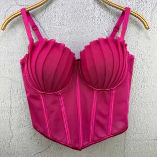 打底内搭外穿短款 网纱压折性感鱼骨吊带背心女装 上衣 新款 2024夏季