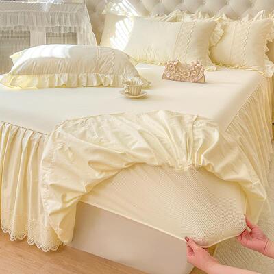 全棉床裙单件纯棉床笠带裙边遮丑下摆公主风花边床罩一体防滑床单