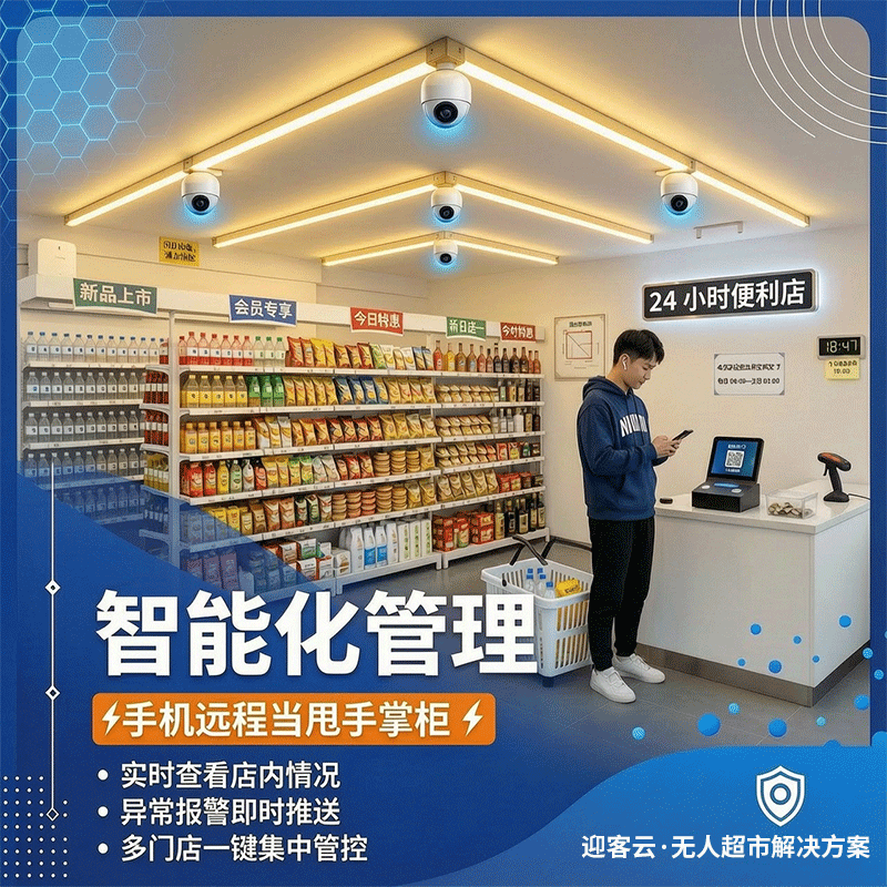 爱宝迎客云无人超市自助收银系统24小时营业社区便利店解决方案扫码