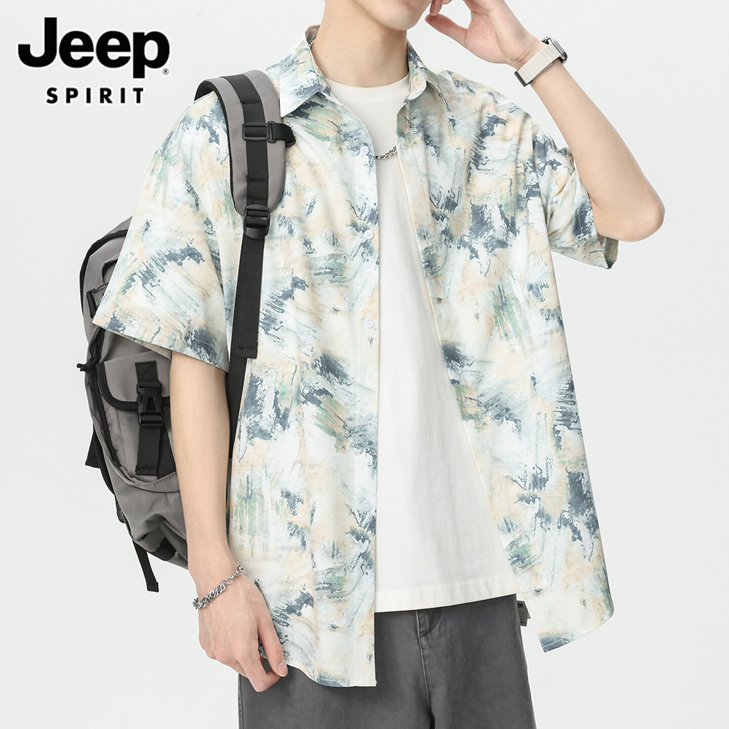 JEEPSPIRIT吉普冰丝短袖衬衫男士2026夏季新款痞帅休闲半袖衬衣男