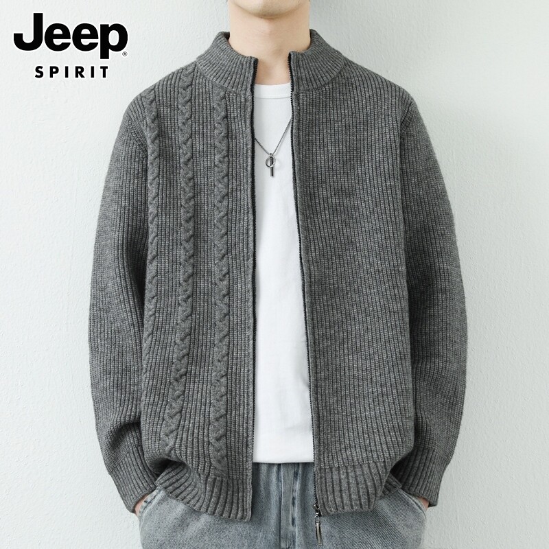 JEEP SPIRIT针织开衫男士秋冬潮牌帅气百搭休闲立领毛线衣外套男