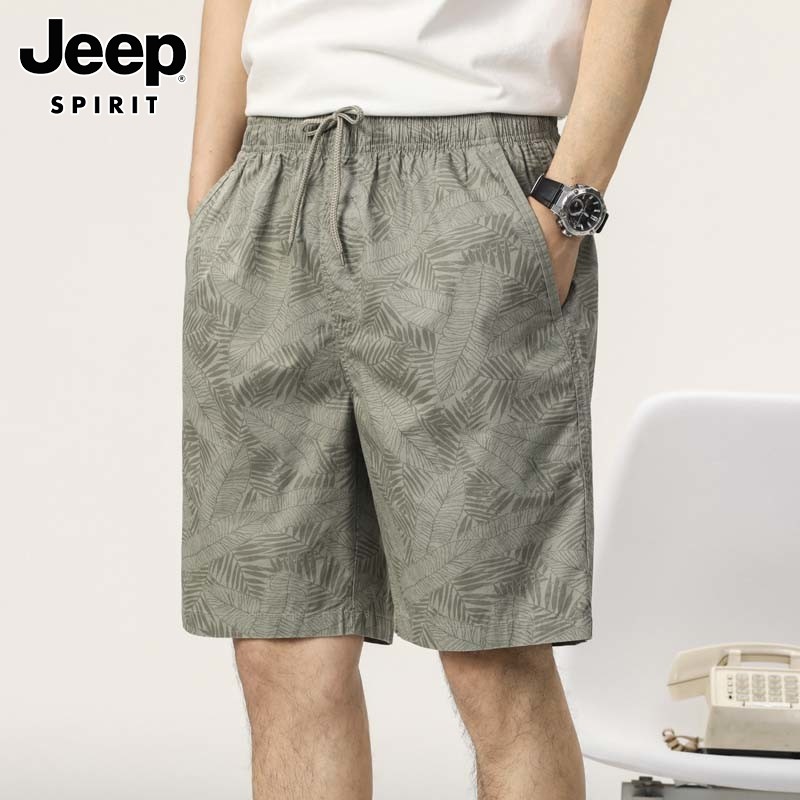 JEEP SPIRIT男士短裤夏季薄款宽松纯棉印花沙滩休闲五分中裤子男
